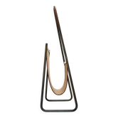 Carl Auböck II Magazine rack Midcentury, brass and brown leather, vintage, Austria
