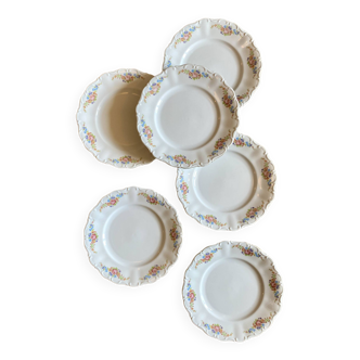 Set of 6 vintage porcelain dessert plates with flower decorations