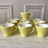 set of 10 coffee cups Digoin Sarreguemines pastel yellow color 50s