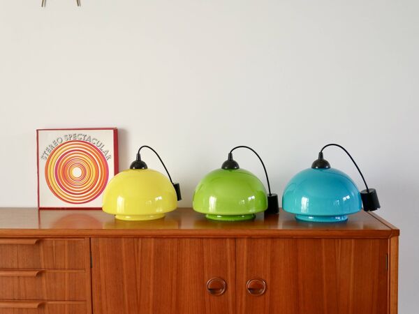 Suspension en opaline bleue mushroom design années 60-70