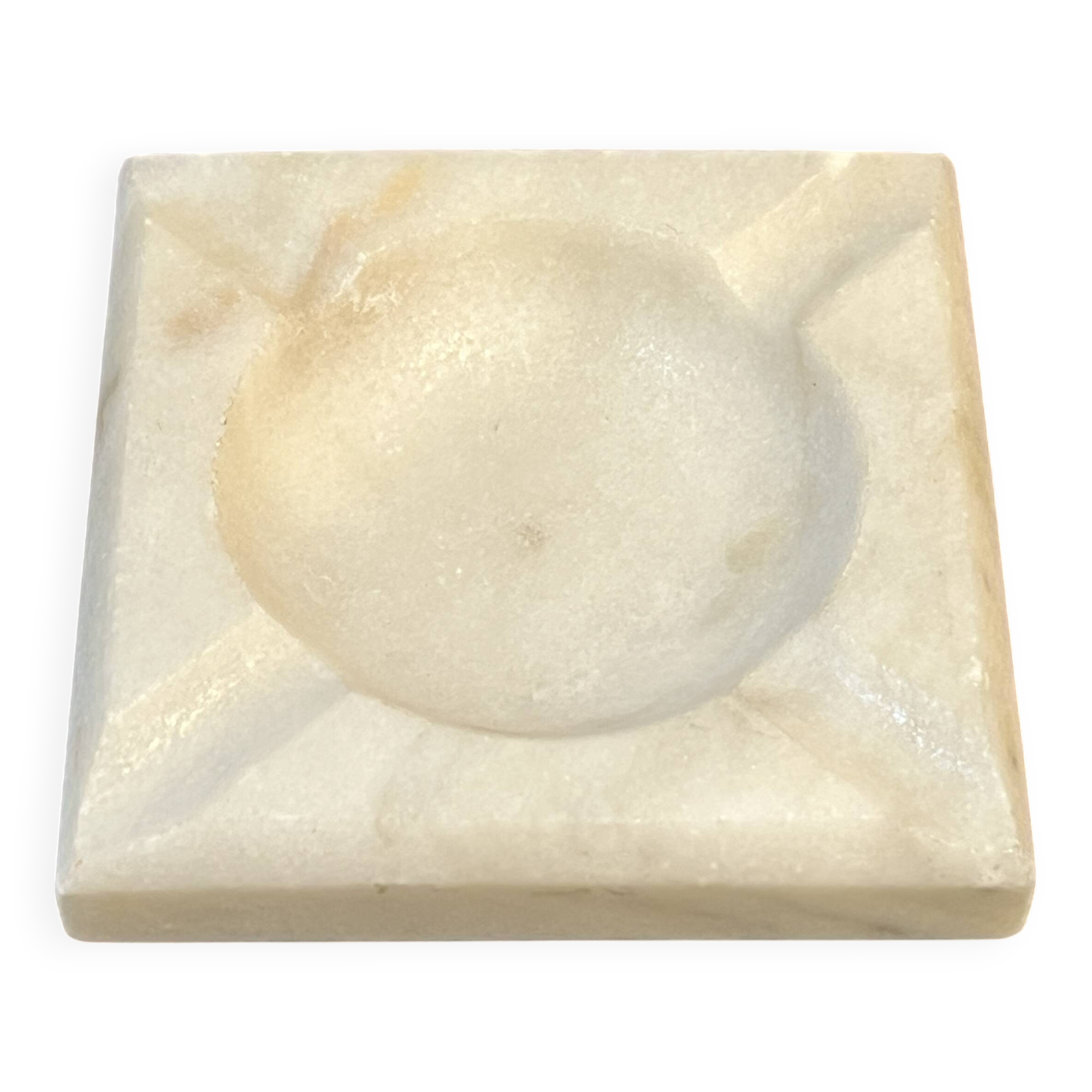 Vintage ashtray in white marble square 1970s Carrara Italy