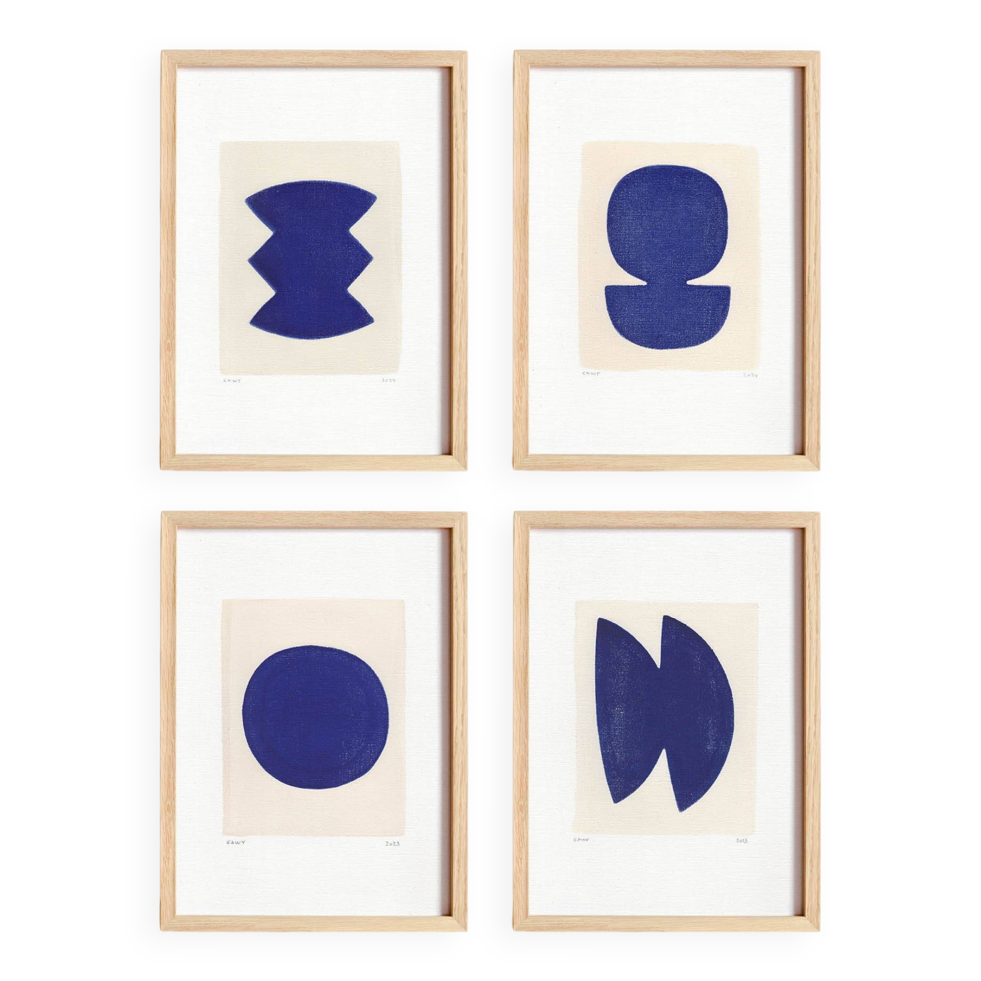 Ensemble de 4 peintures sur papier - tableaux abstraits -  signée eawy