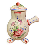 Clamecy earthenware chocolate pourer with polychrome floral decoration