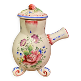 Verseuse chocolatière en faïence de Clamecy à décor floral polychrome