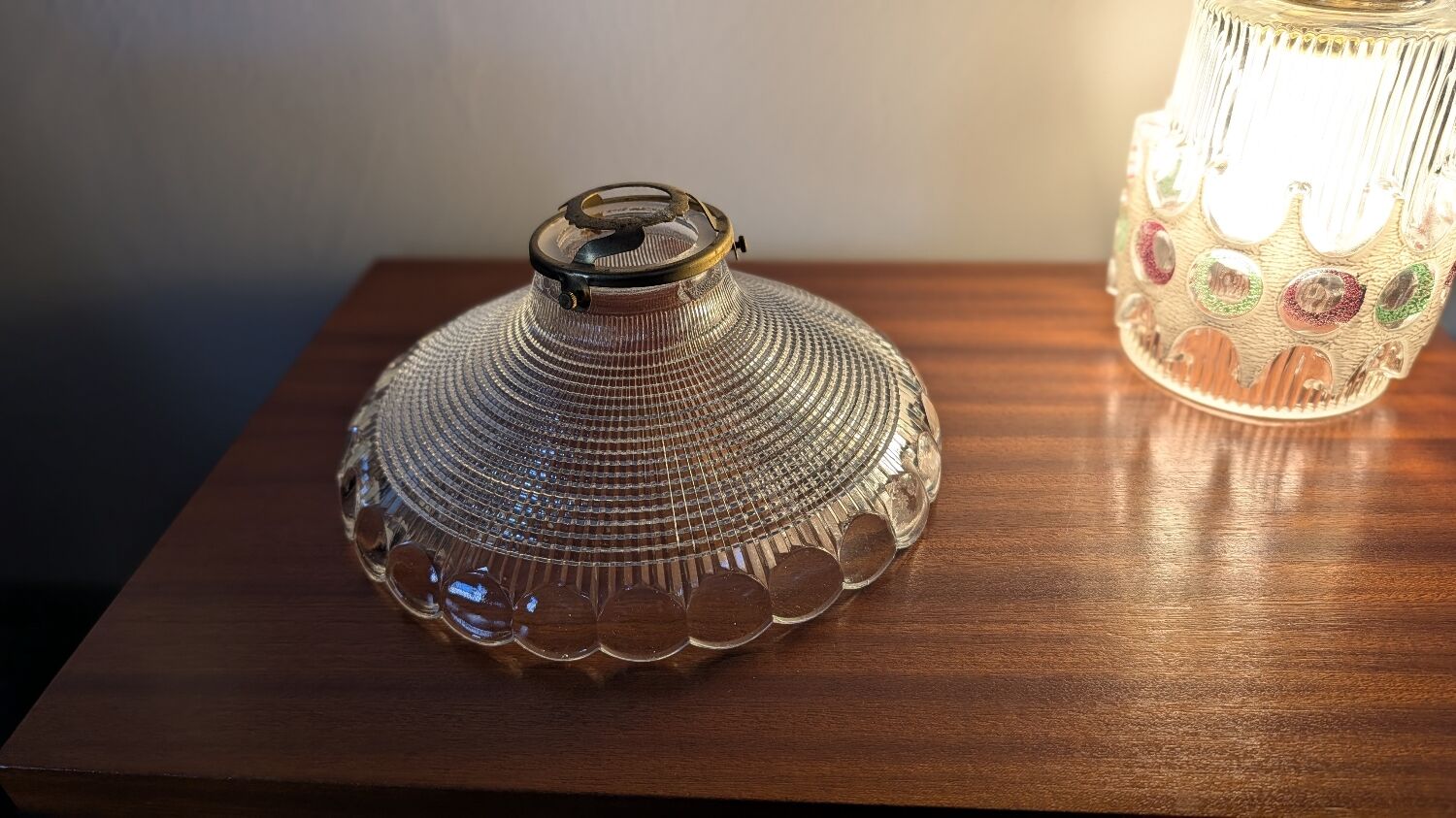 Moulded glass lampshade with concentric relief circa 1950