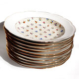 Service of 12 hollow porcelain plates S.F.P. Société Française de Porcelaine