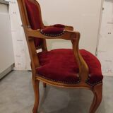 Old armchair style Louis Philippe velvet wood