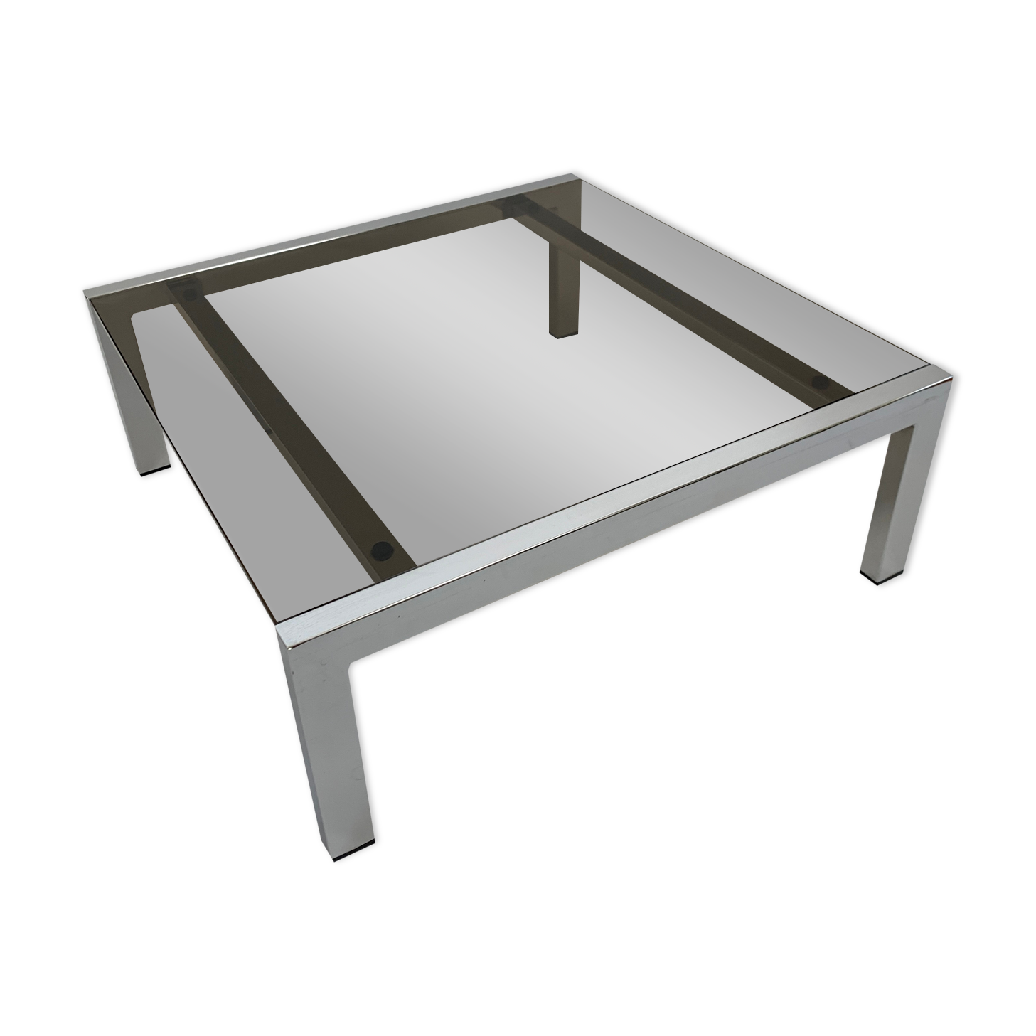 Vintage square coffee table chrome structure and smoked glass top