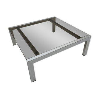 Vintage square coffee table chrome structure and smoked glass top