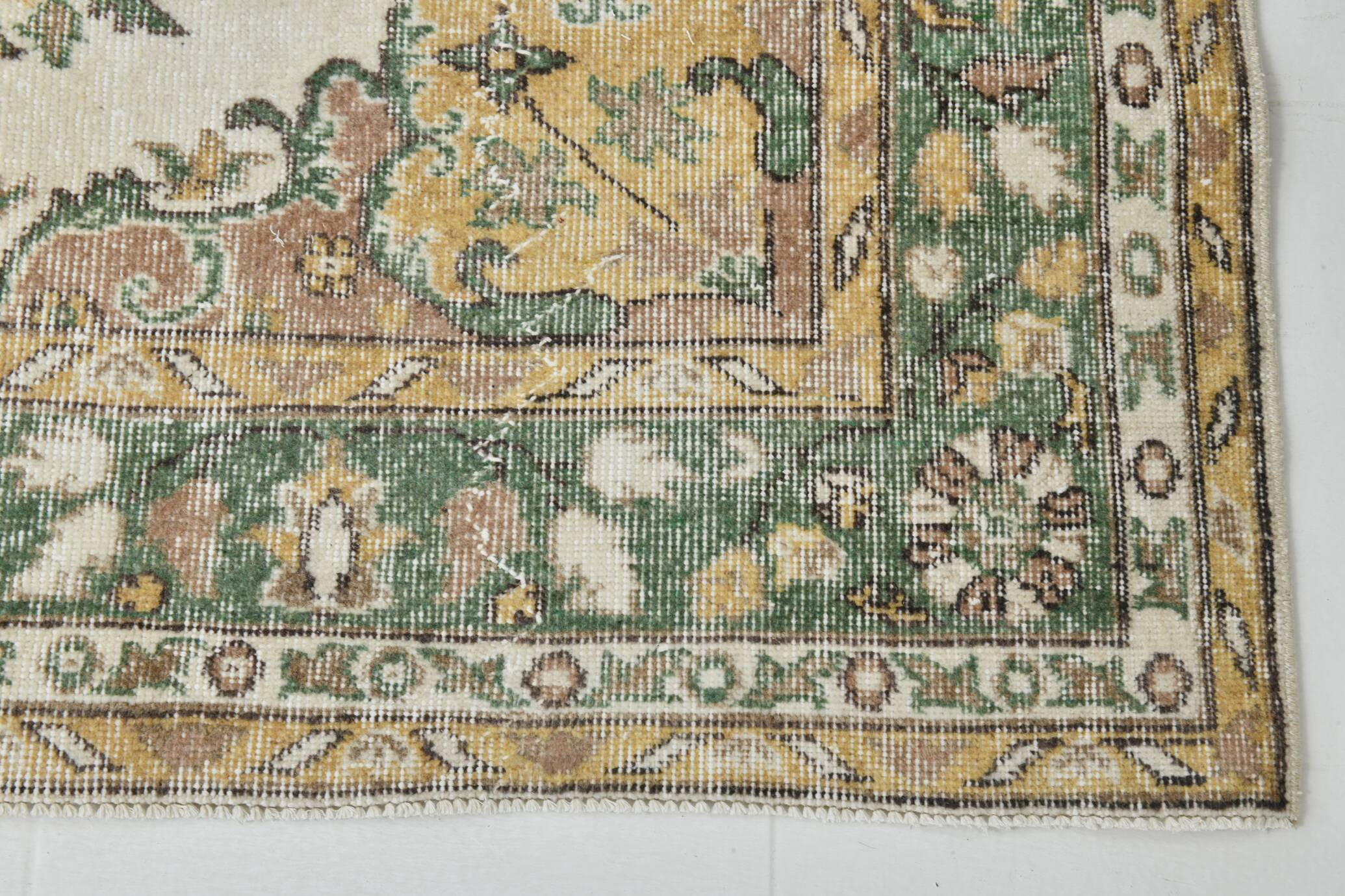 6x10 Beige & Green Geometric Pattern Anatolian Vintage Rug, 185x296 Cm