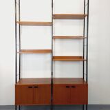 Vintage Italian double modular shelf bookcase in teak and metal