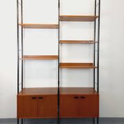 Vintage Italian double modular shelf bookcase in teak and metal