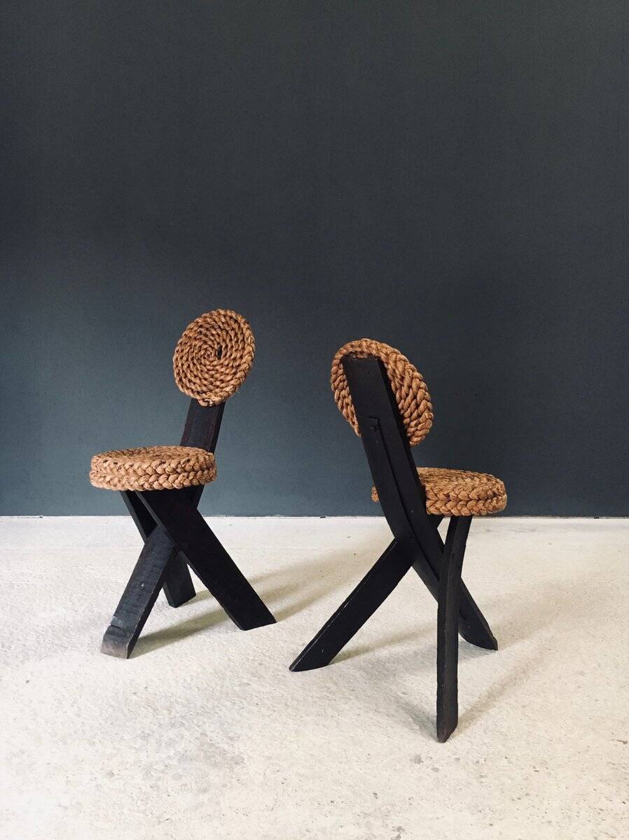 Mediterranean Tripod Side Chairs by Audoux Minet, France, 1950s, Set of 2
