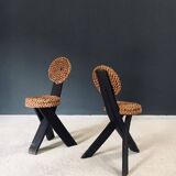Mediterranean Tripod Side Chairs by Audoux Minet, France, 1950s, Set of 2