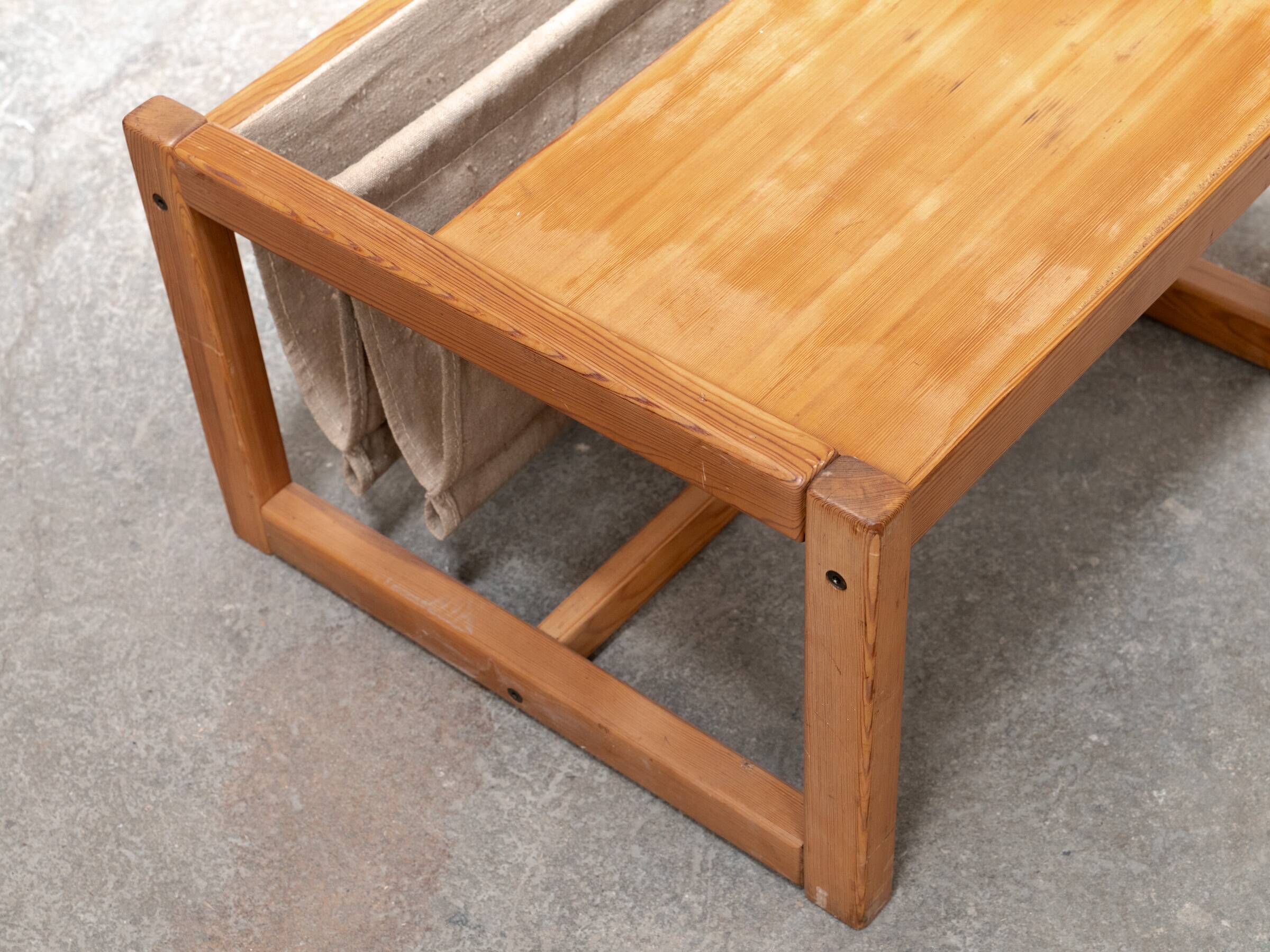 Habitat pine coffee table with integrated jute fabric book storage.
