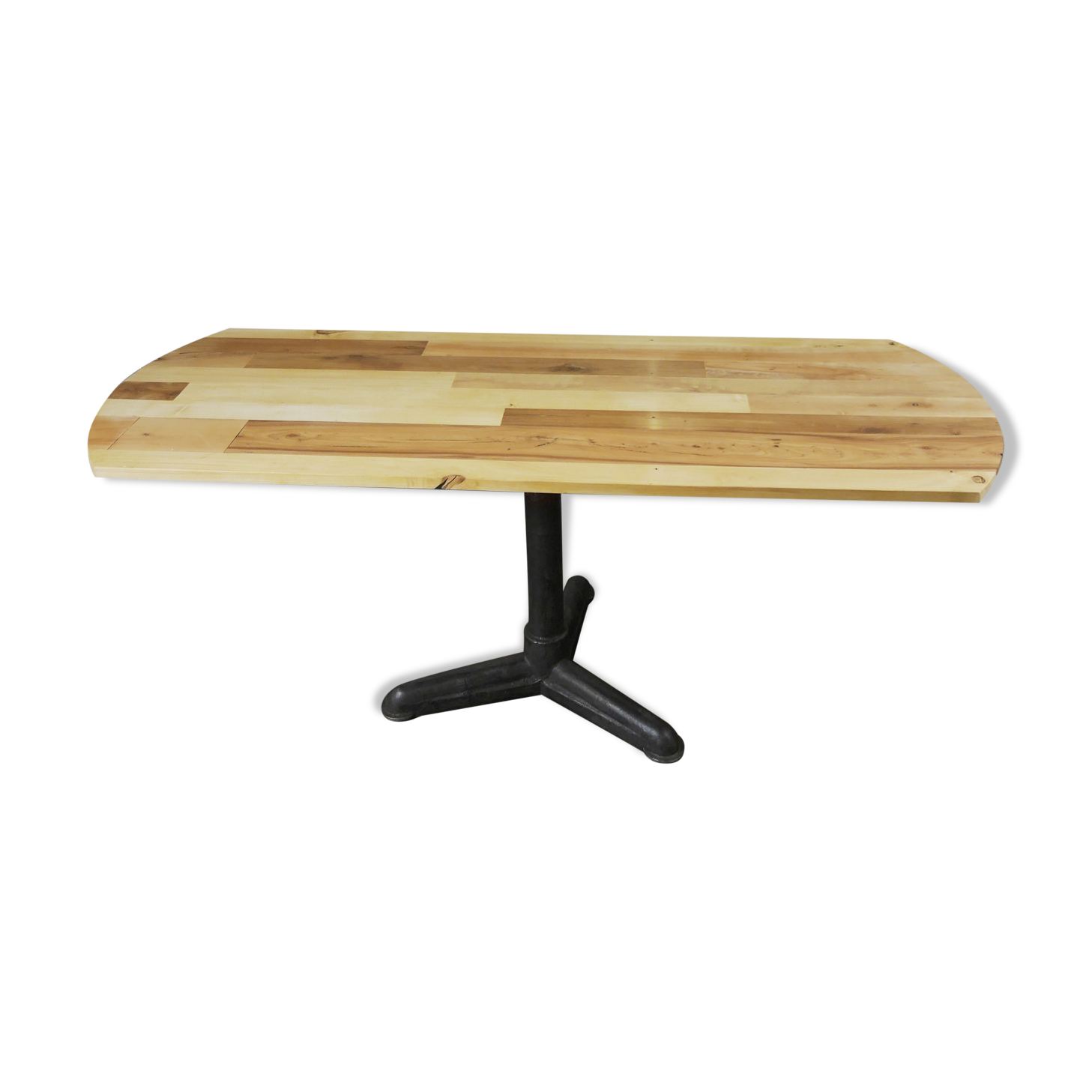 Table console pied central industriel fonte et bois