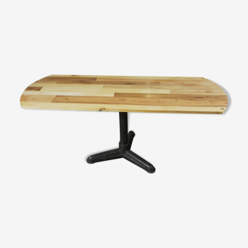 Table console pied central industriel fonte et bois