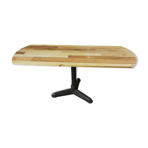 Table console pied central industriel fonte et bois