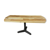 industrial central foot console table cast iron and wood