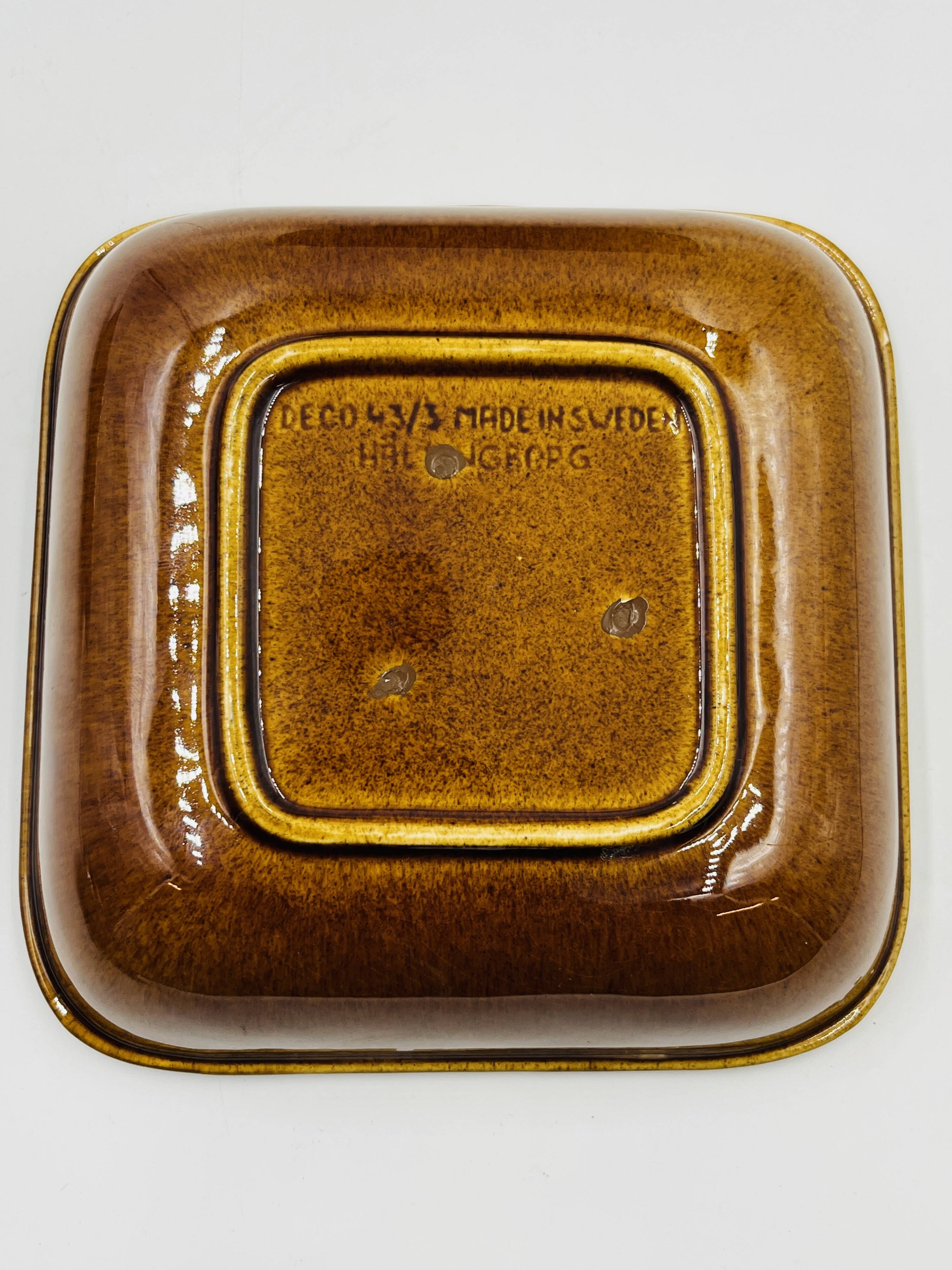 Lot 3 Square Plates Stoneware Deco Hälsingborg K.J. Svensson
