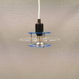 Small Danish Space-Age hanging lamp in translucent plexi glass, estimated 1980s.