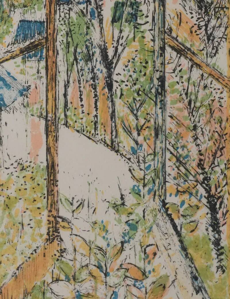 Guy BARDONE: Window open to the garden, signed original lithograph.