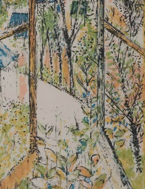 Guy BARDONE : Fenêtre ouverte sur le jardin, Lithographie originale signée