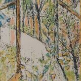 Guy BARDONE: Window open to the garden, signed original lithograph.