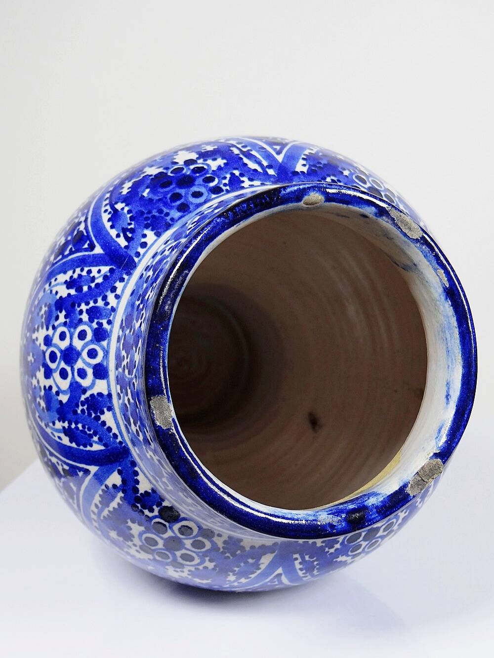 Large Moroccan vase/jar Fez handmade ceramic Khabia 19th-20th century cobalt