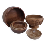 four vintage solid wood bowls