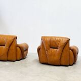 Set of two Italian cognac leather lounge chairs