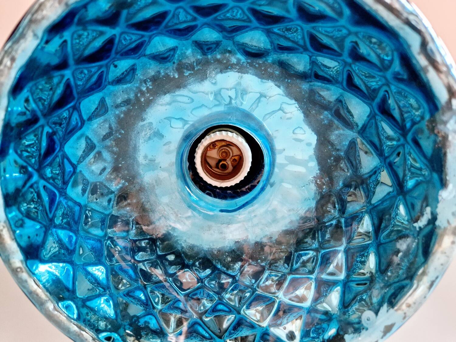 Blue glass églomisé pendant light, 1920s