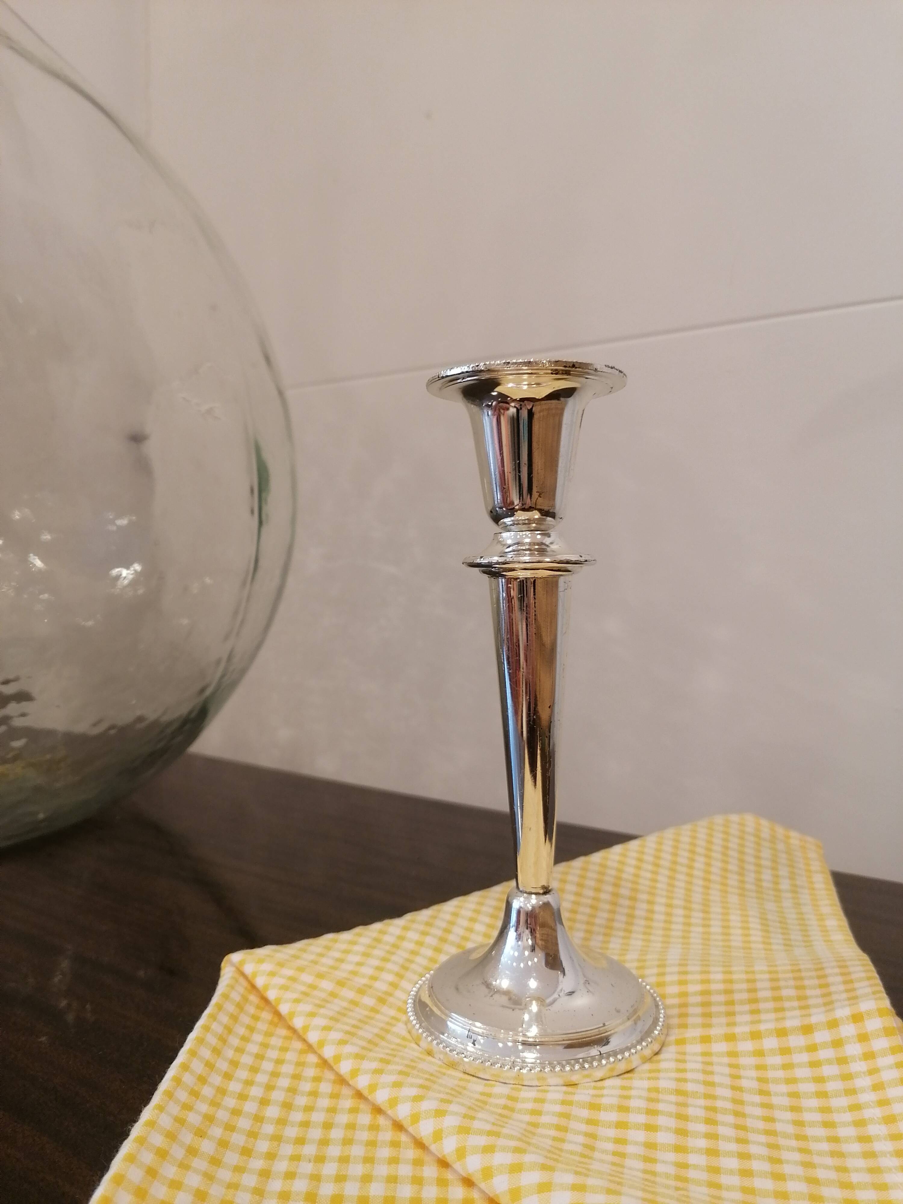 Silver metal candle holder