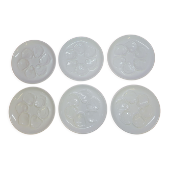 6 white oyster plates in Saint St Amand earthenware slip France