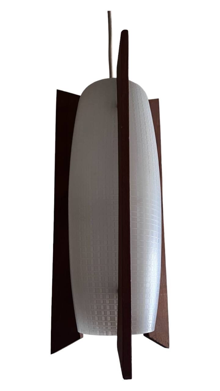 Teak and glass pendant light from the 50s