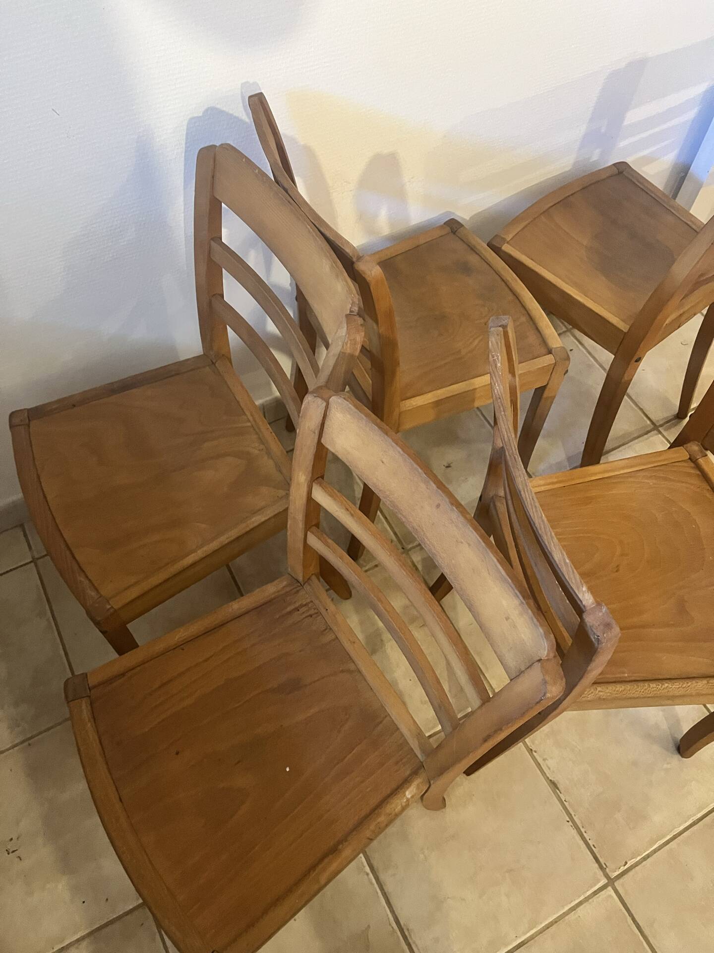 Set of 6 vintage wooden chairs — Monobloc licence assem