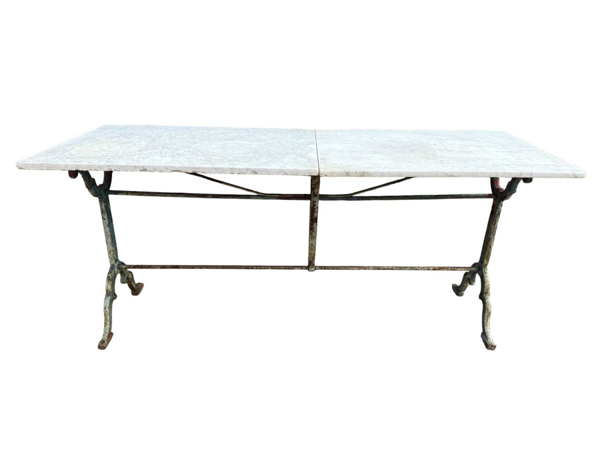Double cast iron and marble bistro table signed Rieux Lyon 1900