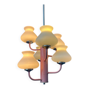 Lustre mid-century en - opaline blanc