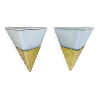 Set of 2 Limburg Glashütte brass and glass wall lamps sconce , 1970s