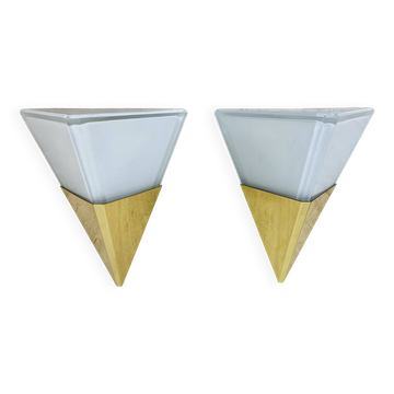 Set of 2 Limburg Glashütte brass and glass wall lamps sconce , 1970s