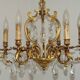 Large Heavy French Art Nouveau 6-Light Brass & Crystal Cage Chandelier