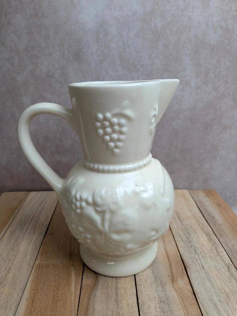 Vintage ivory earthenware jug – relief fruits