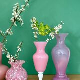 Set of 5 antique vases/soliflores in opaline and pink and red glass.