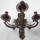 Pair of Heavy Victorian Bronze Triple Wall Sconces Griffin & Flower Detail