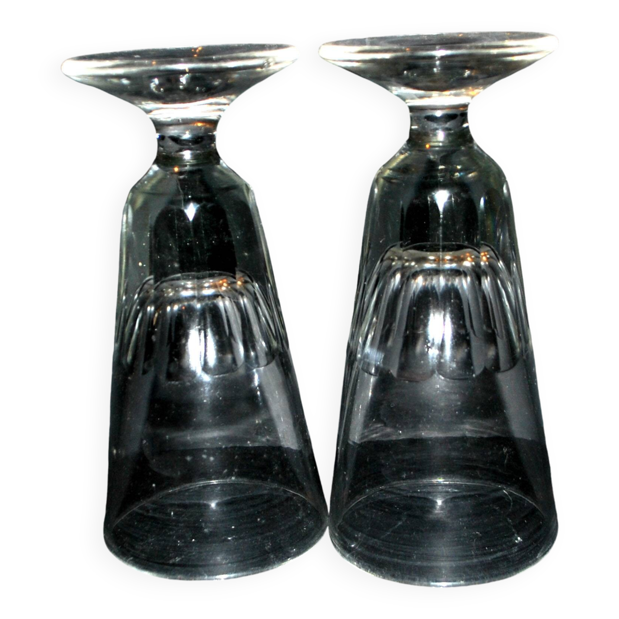 Antique Mazagran Bistro coffee glasses from 1900 in thick, cut blown glass
