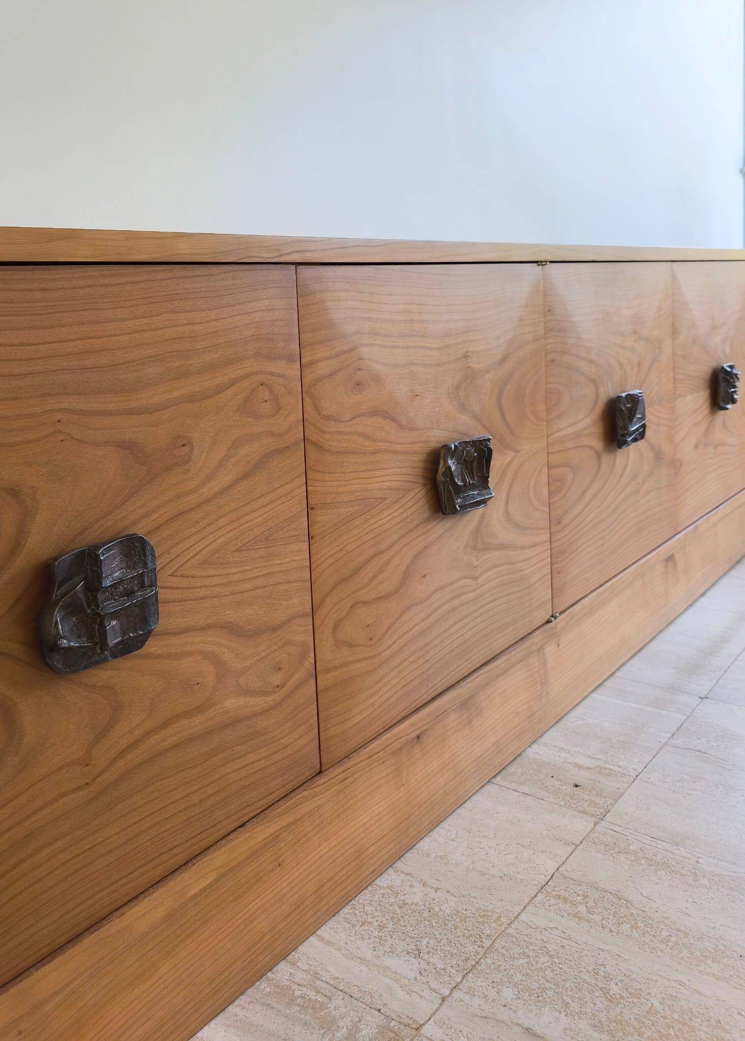 Italian Sideboard – Sculptural Wood with Bronze Handles, 1970s