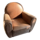 Bradford club armchair in full-grain cowhide leather, tawny colour.
