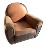 Bradford club armchair in full-grain cowhide leather, tawny colour.