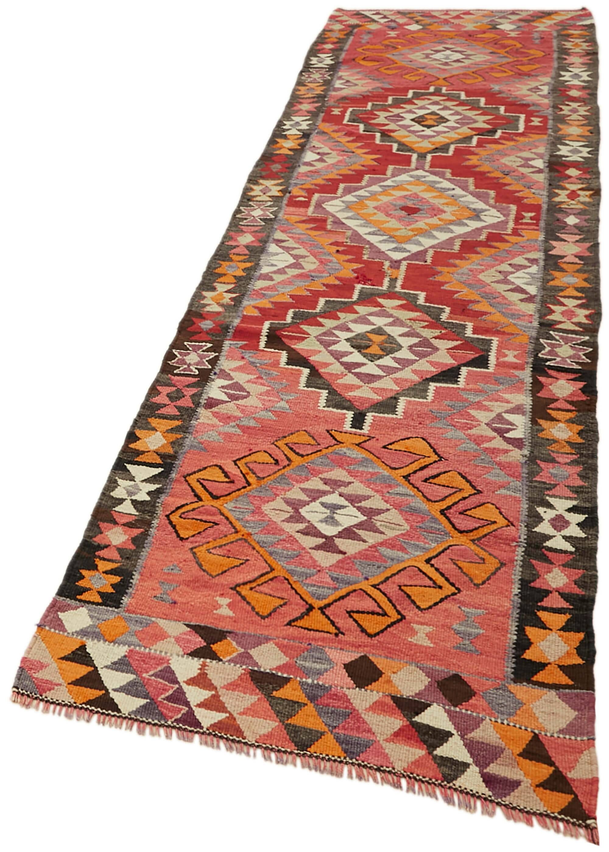Turkish Handwoven Vintage Herki Kilim 100 cm x 345 cm