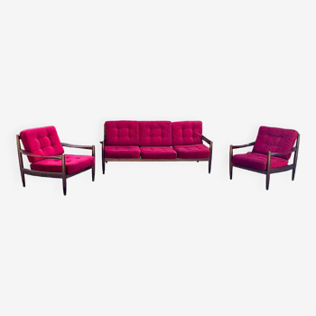 Sofa Set in Red Velvet by Grete Jalk, Denmark, 1960s